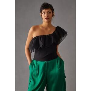 New Anthropologie Sunday in Brooklyn One-Shoulder Top $78 LARGE PETITE Black